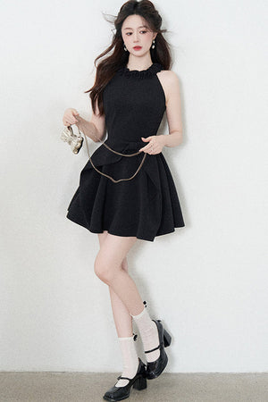 Black Halter A-Line Dress