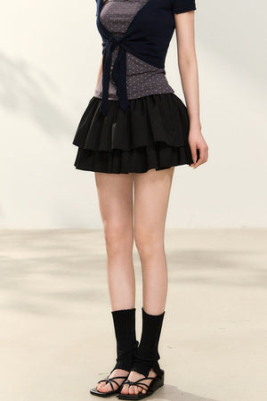 Black High-Waisted Pleated Puffy Skirt