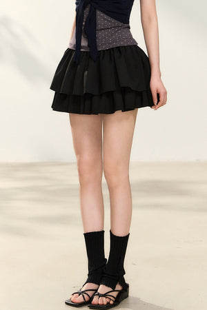 Black High-Waisted Pleated Puffy Skirt