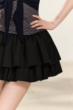 Black High-Waisted Pleated Puffy Skirt
