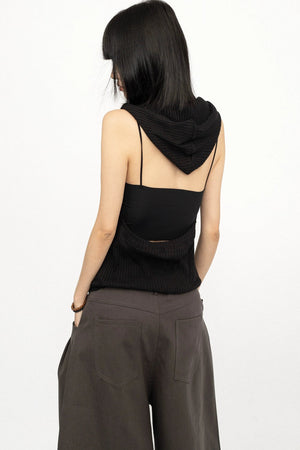 Black Hooded Vest Top