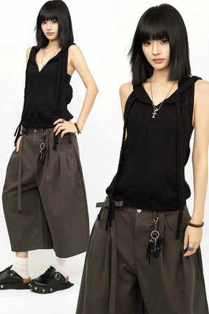 Black Hooded Vest Top