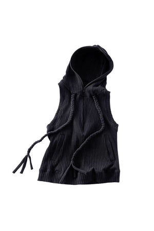 Black Hooded Vest Top