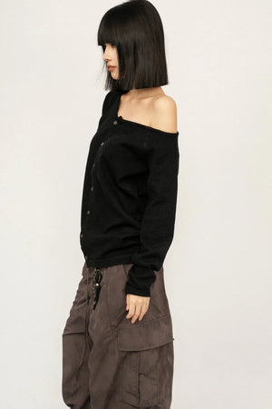 Black Knitted Off-Shoulder Cardigan