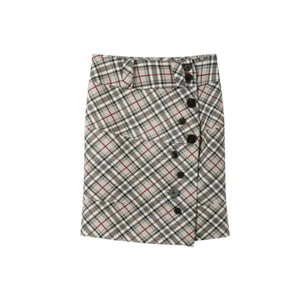 Black Knitted Top and Plaid Skirt Set-Up