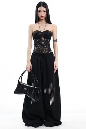 Black Lace Rivet Vest
