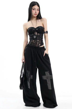 Black Lace Rivet Vest