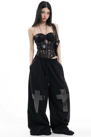 Black Lace Rivet Vest