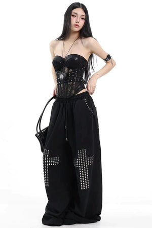 Black Lace Rivet Vest