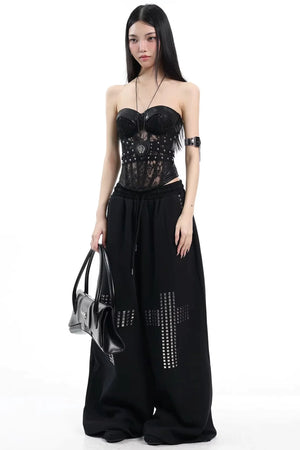 Black Lace Rivet Vest
