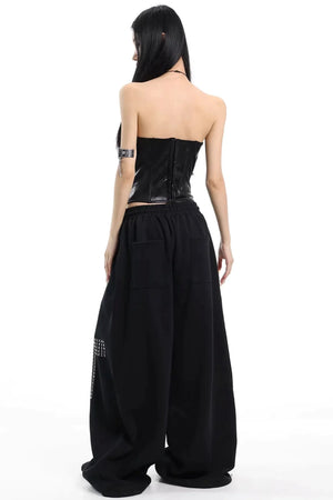 Black Lace Rivet Vest