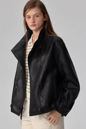 Black Matte Leather Biker Jacket