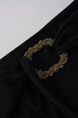Black Metal Ring Tie Irregular Layered Tulle Skirt
