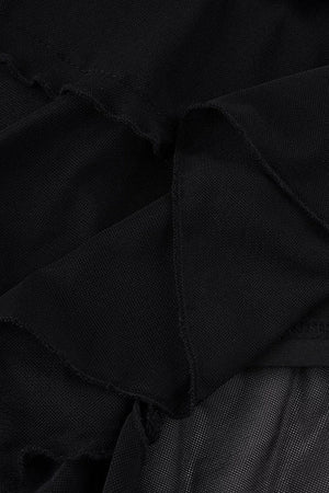 Black Metal Ring Tie Irregular Layered Tulle Skirt
