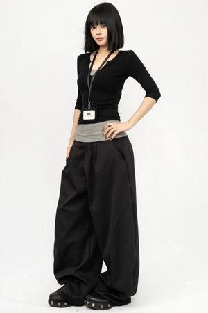 Black Minimalist Wide-Leg Pants