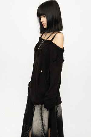 Black Off-Shoulder Knit Blouse