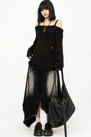 Black Off-Shoulder Knit Blouse