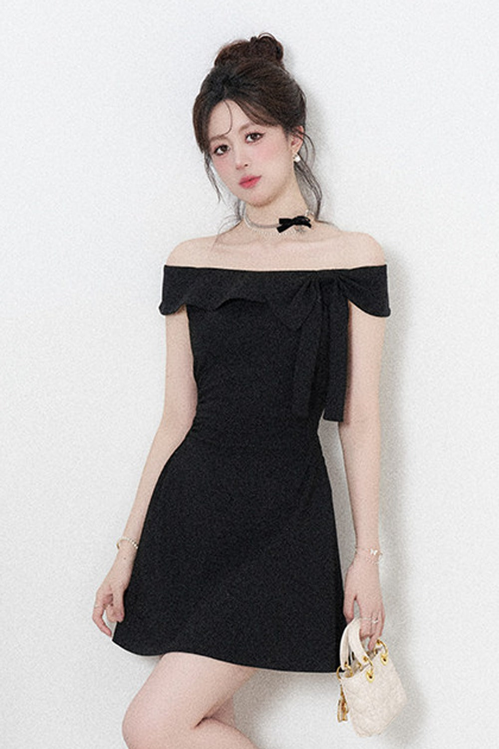 Black Off-Shoulder Knit Dress