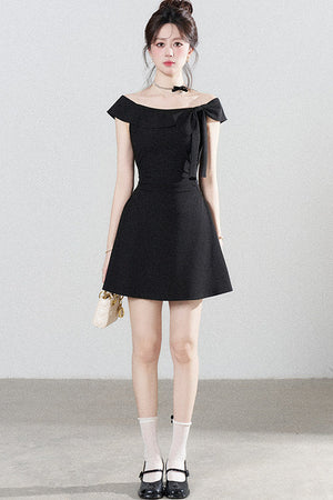Black Off-Shoulder Knit Dress