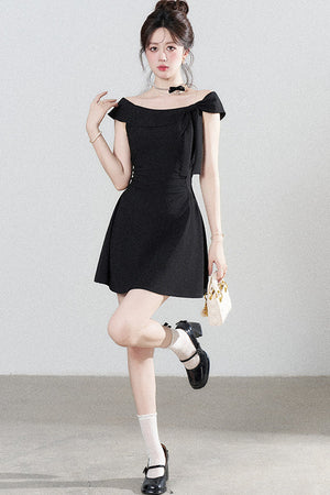 Black Off-Shoulder Knit Dress