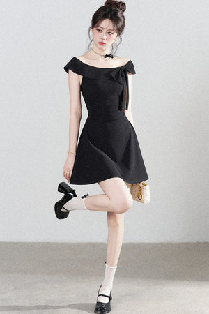 Black Off-Shoulder Knit Dress
