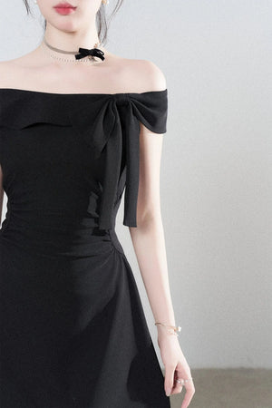 Black Off-Shoulder Knit Dress