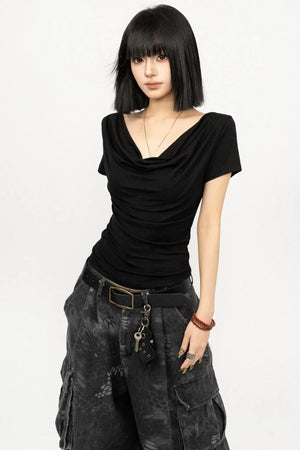 Black Off-Shoulder Slimming Top