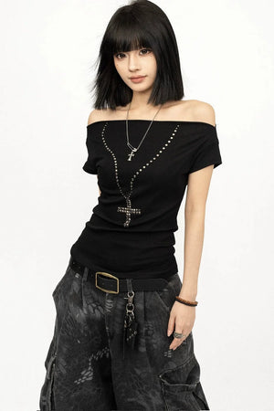 Black Off-Shoulder Summer Top