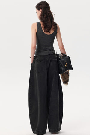 Black Pinch Wide-Leg Jeans Pants