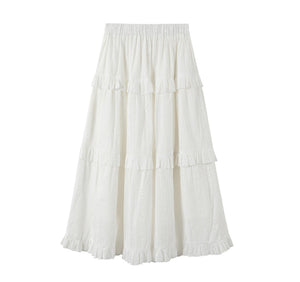 Black Plaid Lace Shirt White Long Skirt Set-Up