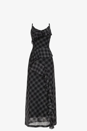 Black Plaid Mesh Halter Dress