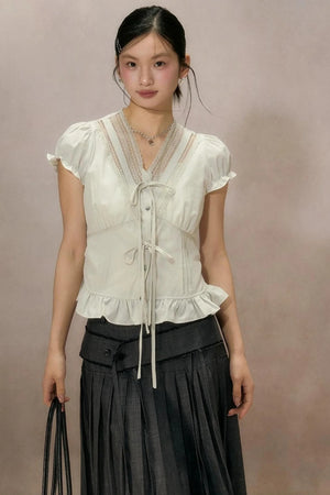 Black Plaid Ruffled Blouse
