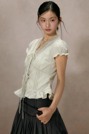 Black Plaid Ruffled Blouse