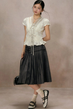 Black Plaid Ruffled Blouse