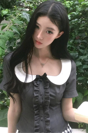 Black Plaid Ruffled Doll Collar Set-Up
