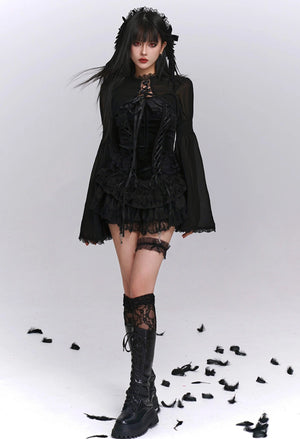 Black Puffy Black Culotte Set-Up