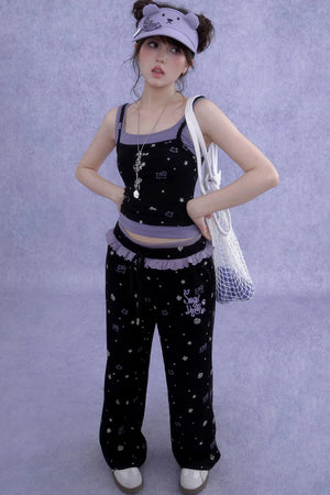 Black Purple Cutout Camisole Set-Up