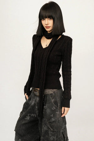 Black Ribbon Knit Top