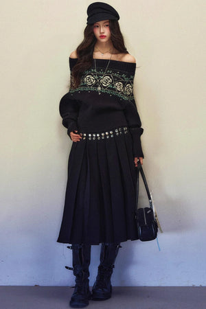 Black Rose Jacquard Sweater