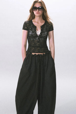 Black Ruched Lantern Pants