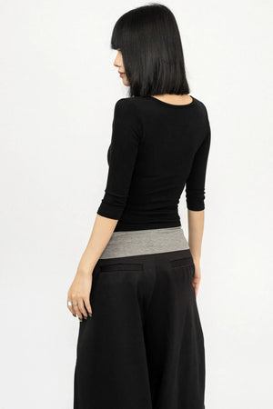 Black Slim Fit V-Neck Blouse
