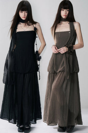 Black Spaghetti Strap Backless Maxi Dress