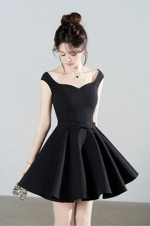 Black Square-Neck Puffy A-Line Dress