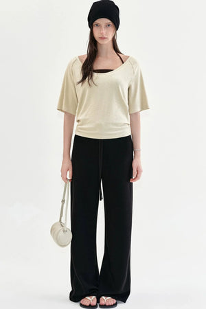 Black Straight-Leg Flared Pants