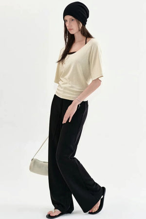 Black Straight-Leg Flared Pants