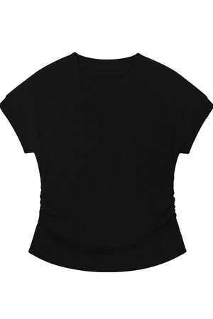 Black Stretchy Lyocell Round Neck T-Shirt