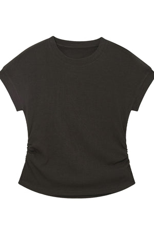 Black Stretchy Lyocell Round Neck T-Shirt