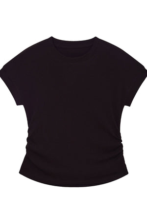 Black Stretchy Lyocell Round Neck T-Shirt