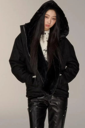 Black Suede Fur Collar Jacket