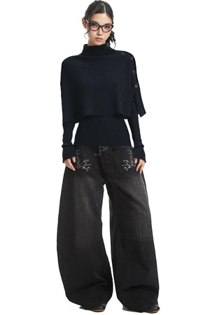 Black Turtleneck Cape Sweater